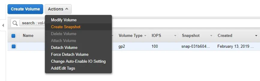 Creación de instantáneas en AWS EC2 Backup