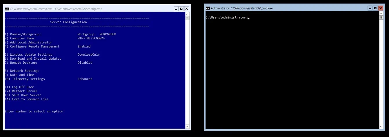 Interfaz de Hyper-V Server (Instalación del núcleo del servidor frente a GUI)
