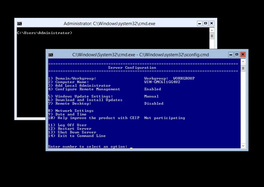 Consola de gestión en la instalación de Hyper-V Core