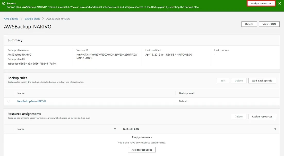 Nuevo plan de backups en AWS EC2 Backup