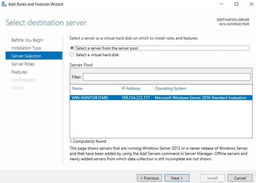 Seleccione el servidor de destino (Server Core Installation vs GUI)