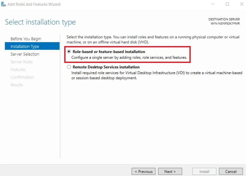 Seleccione el tipo de instalación (Server Core Installation vs GUI)