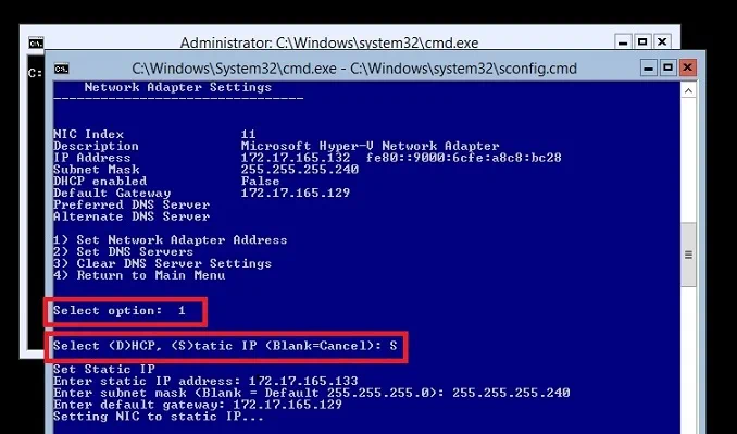 Configuración de la dirección IP estática en Hyper-V Core 2012 R2