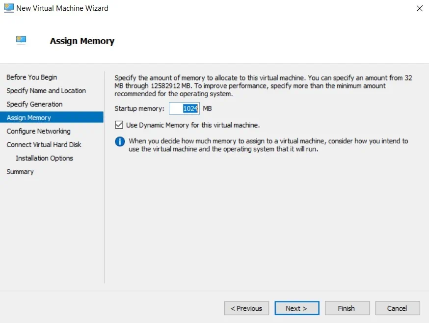 Assign Memory (Hyper-V Differencing Disks)