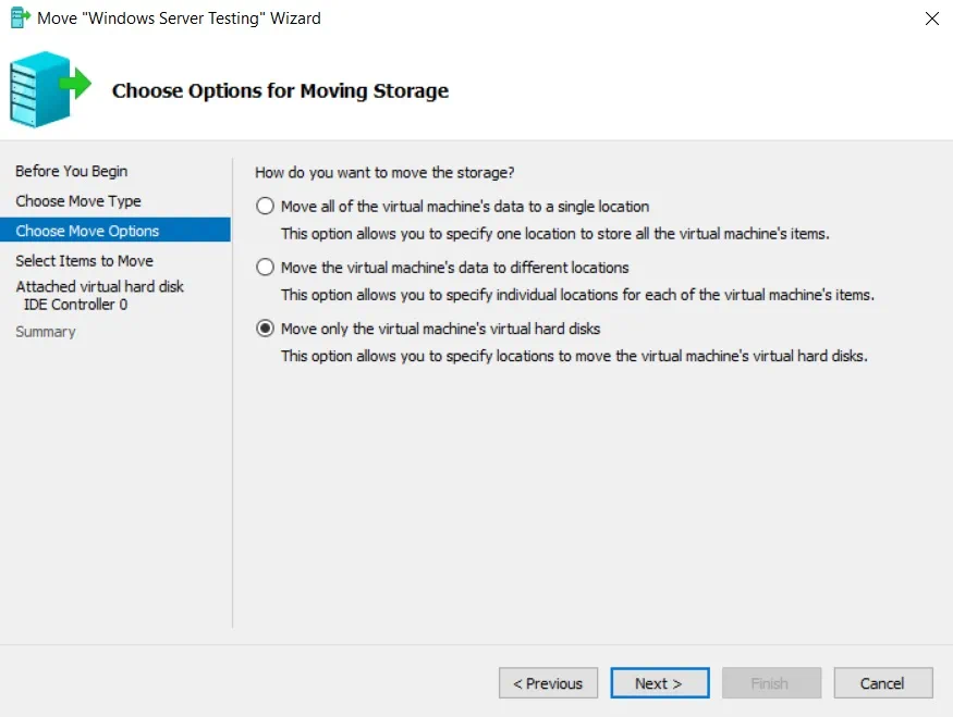 Choose Move Options (Hyper-V Storage Migration)