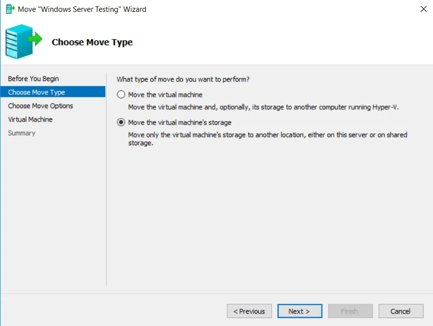 Choose Move Type Section (Hyper-V Storage Migration)