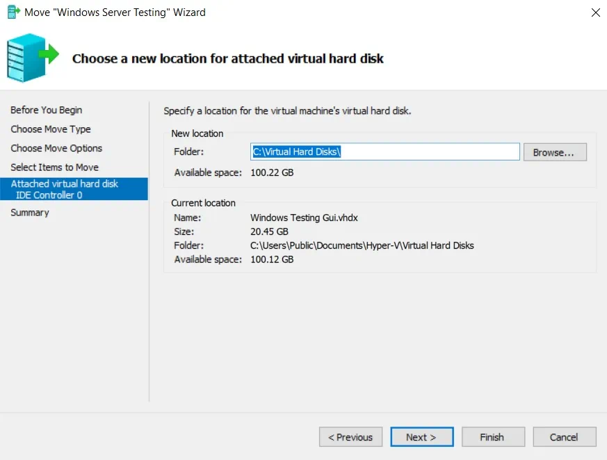 Choose a new location for VHD(X) (Hyper-V Storage Migration)