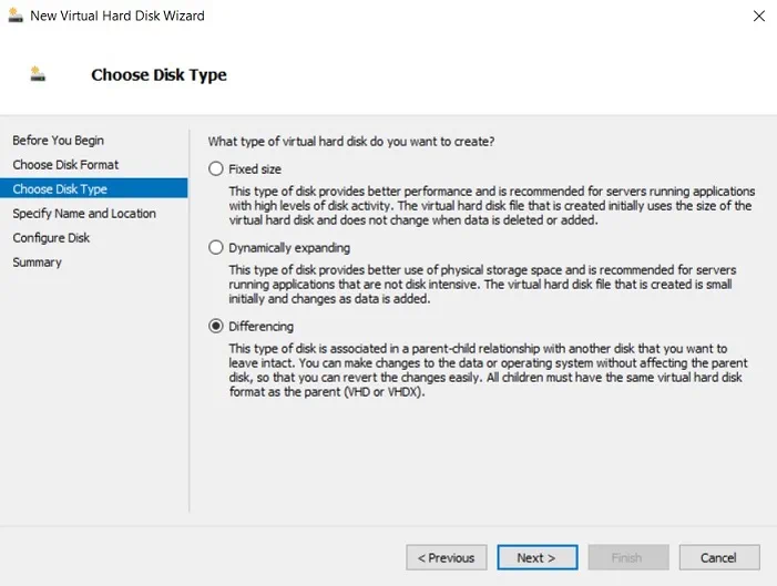 Choosing Disk Type (Hyper-V Differencing Disks)