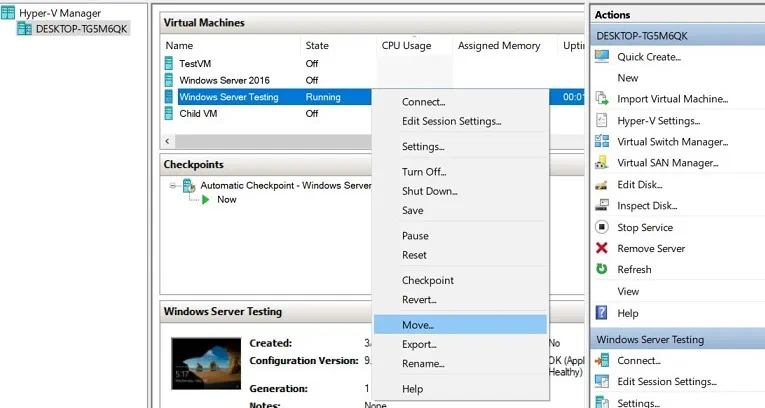 Moving the VM (Hyper-V Storage Migration)