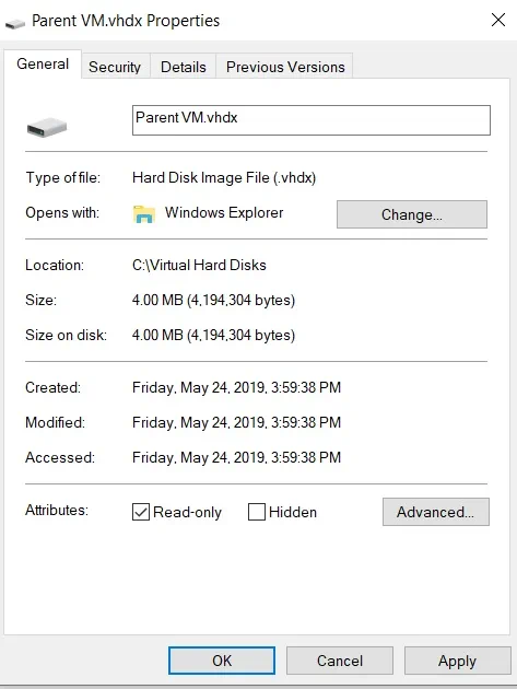 Read-only Parent Disk (Hyper-V Differencing Disks)