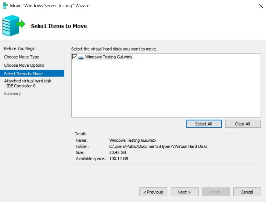 Select Items to Move (Hyper-V Storage Migration)