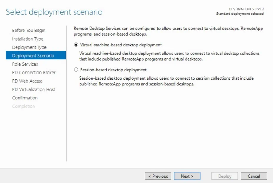 Selecting Deployment Scenario in Hyper-V VDI deployment