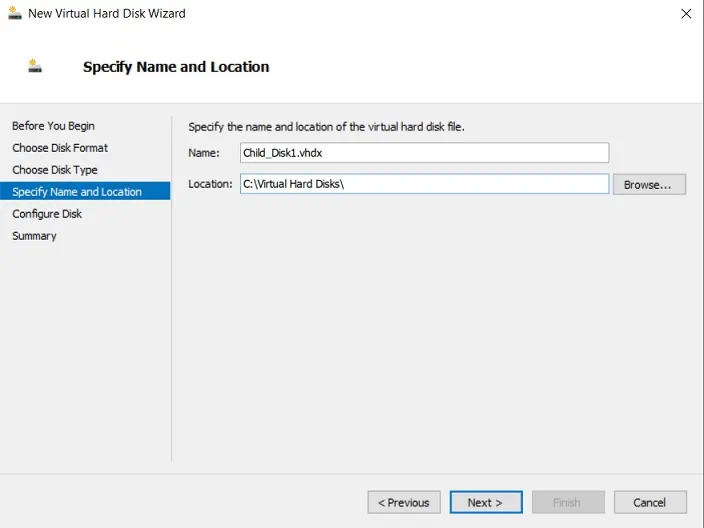 Specifying Name and Location (Hyper-V Differencing Disks)