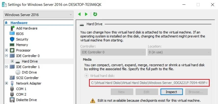 Target Location of the Virtual Hard Disk (Hyper-V Storage Migration)