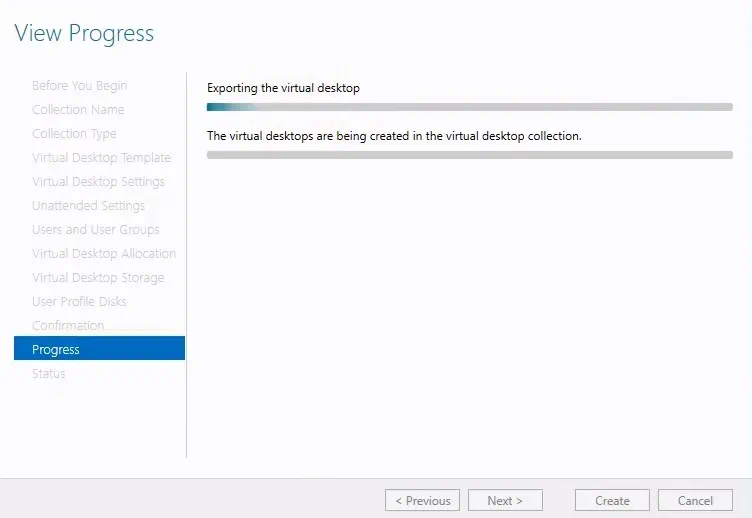 Viewing progress in Hyper-V VDI deployment
