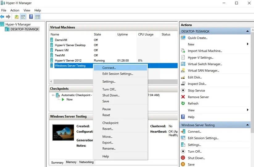 Connecting to the VM (Hyper-V Shrink VHD)