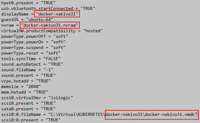 Editing the VMX file of the VM clone.