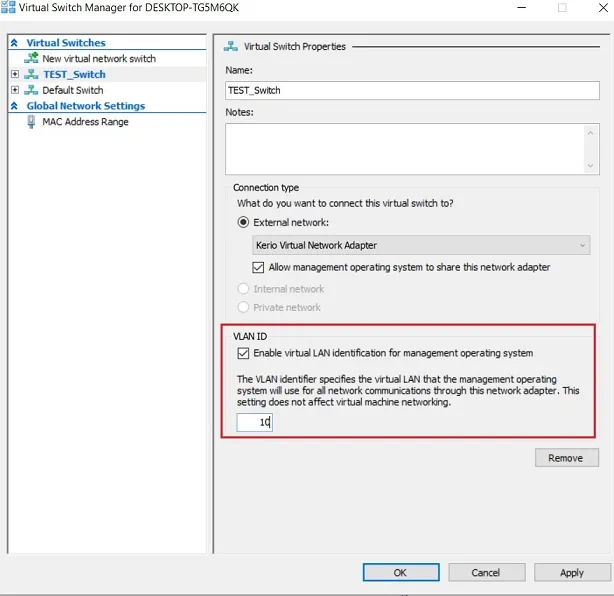 Enabling VLAN ID (Hyper-V VLANs)
