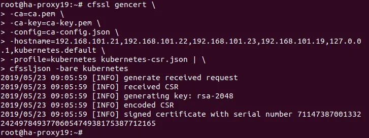 Generating the certificate and private key for the etcd cluster