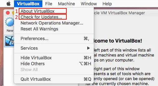 Cómo actualizar VirtualBox en Mac - compruebe la versión de VirtualBox antes de actualizar.