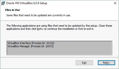 Cómo actualizar VirtualBox en Windows - debe cerrar su instancia de VirtualBox antes de actualizar