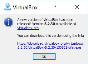 Cómo actualizar VirtualBox - una ventana emergente de notificación sobre una nueva versión