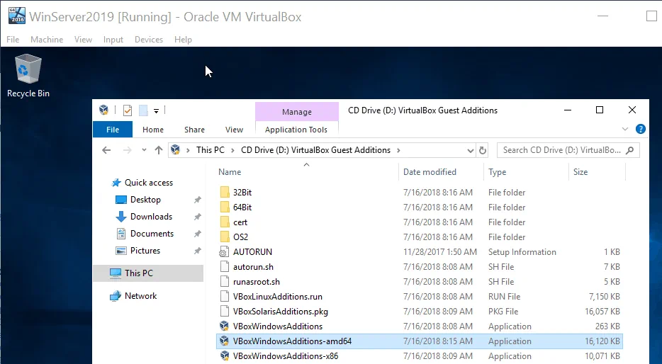 Cómo utilizar VirtualBox en Windows 10 - Ejecución de la configuración de las adiciones Invitado.