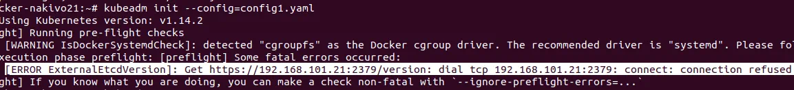 Kubernetes kubeadm ERROR ExternalEtcdVersion