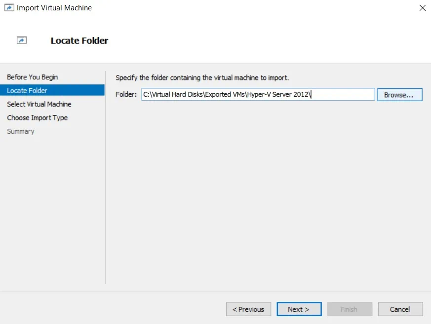 Locate Folder (How to Import Hyper-V VMs)