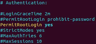 Setting the PermitRootLogin option during SSH configuration