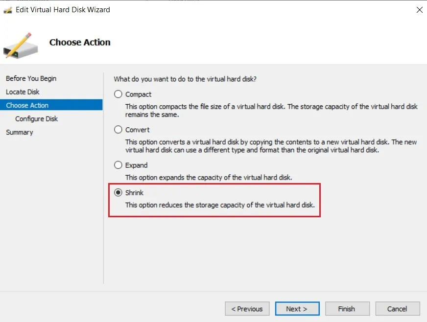 Shrink Action (Hyper-V Shrink VHD)