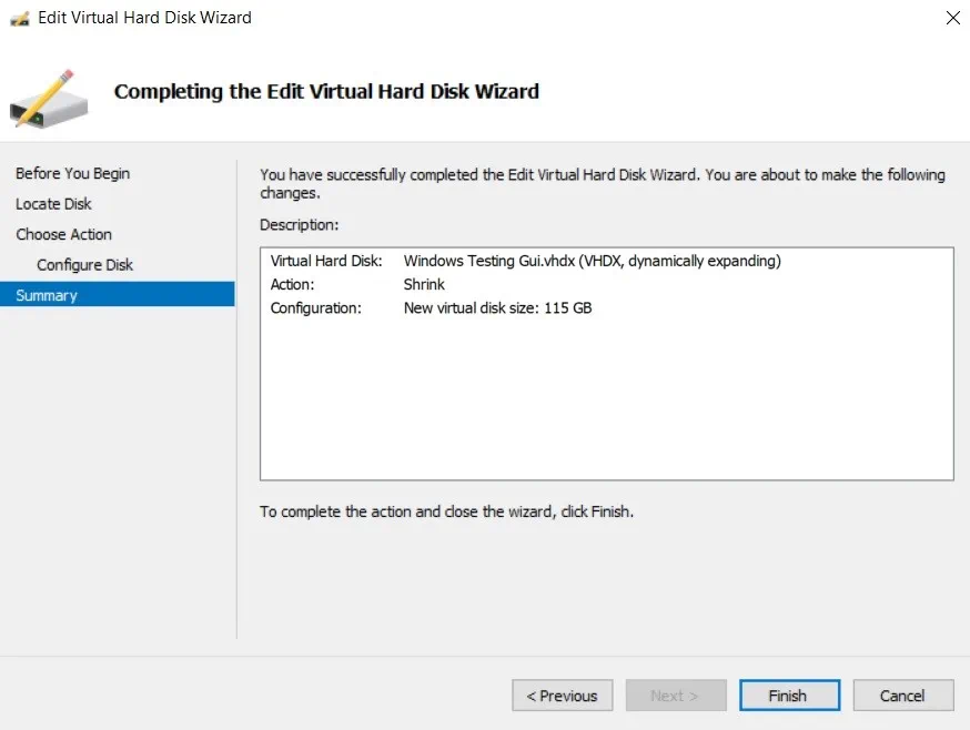 Summary (Hyper-V Shrink VHD)