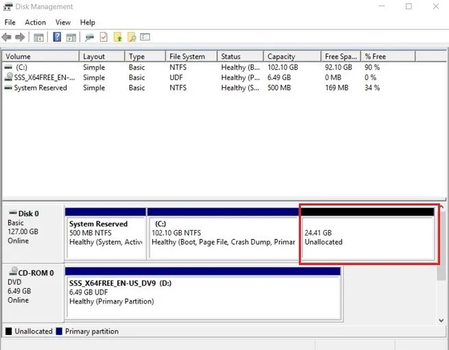 Unallocated Space (Hyper-V Shrink VHD)