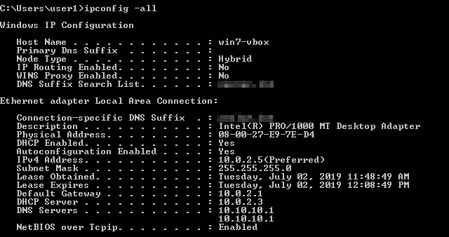 Una máquina virtual Windows 7 está configurada para funcionar en el modo de red NAT