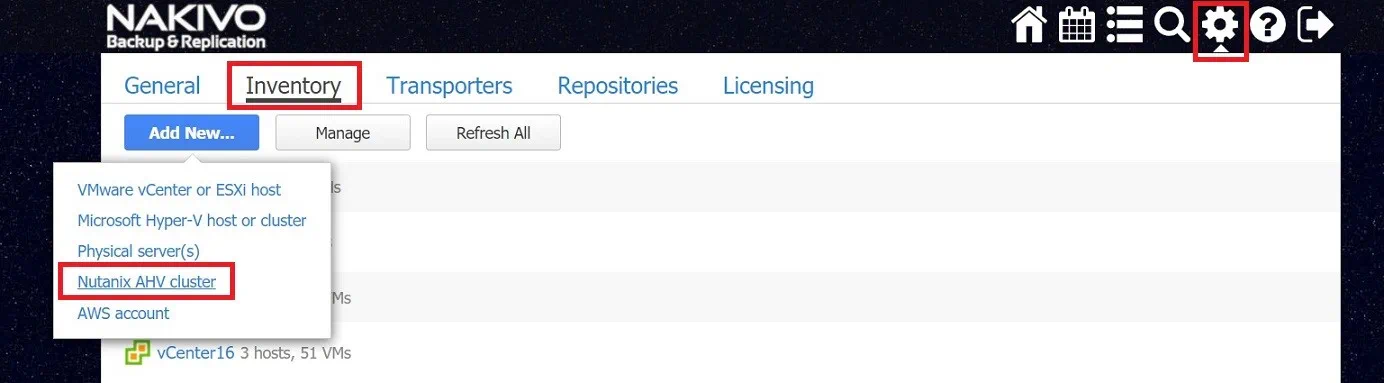 Adding New Inventory (Nutanix AHV Backup)