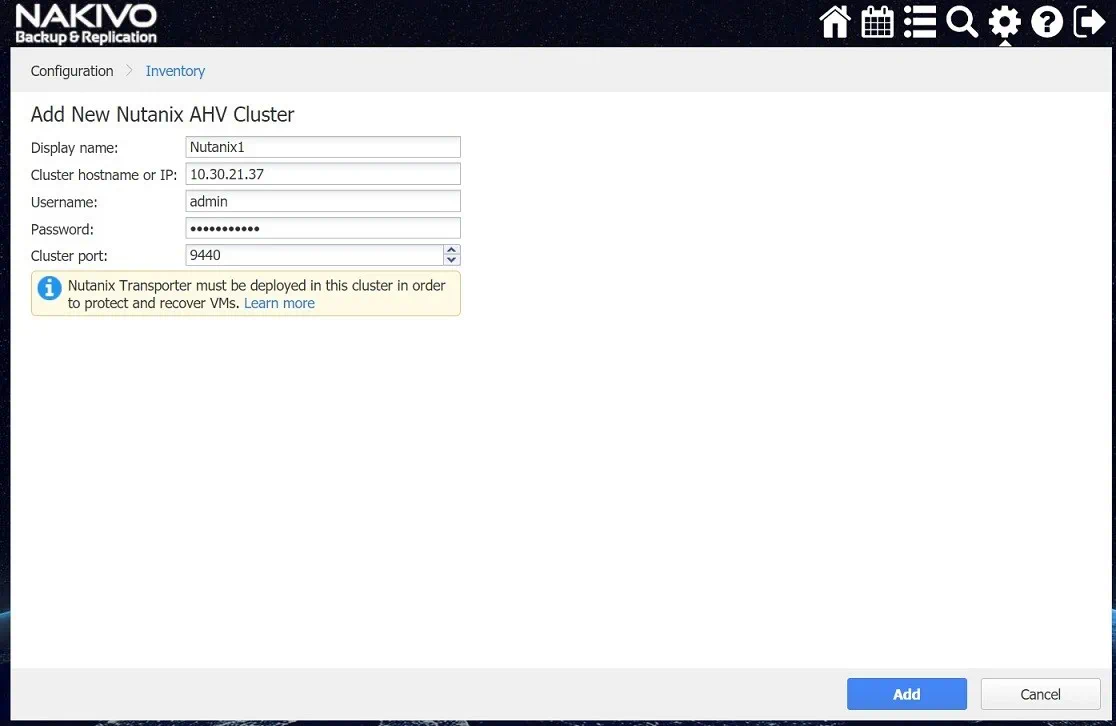 Adding New Nutanix AHV Cluster (Nutanix AHV Backup)
