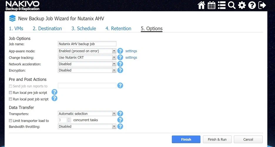 Configuring job options (Nutanix AHV Backup)