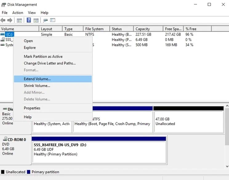 Extend Volume (Increase Disk Size in Hyper-V)