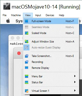 How to make VirtualBox full screen for macOS guests – entering the full-screen mode after setting the full screen display resolution with VBoxManage