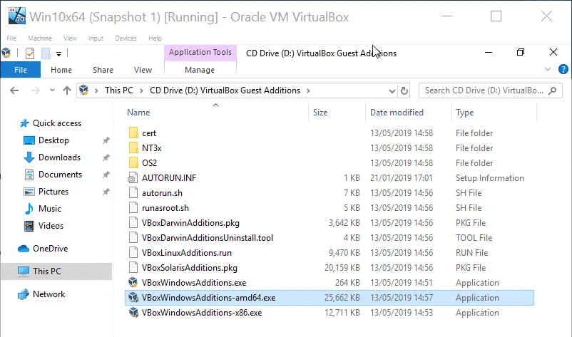 How to make VirtualBox full screen – running the Guest Additions installer for Windows