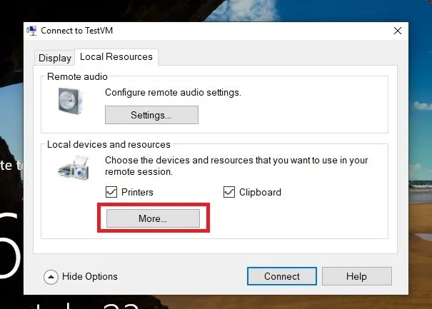 Recursos locales (Hyper-V USB Passthrough)