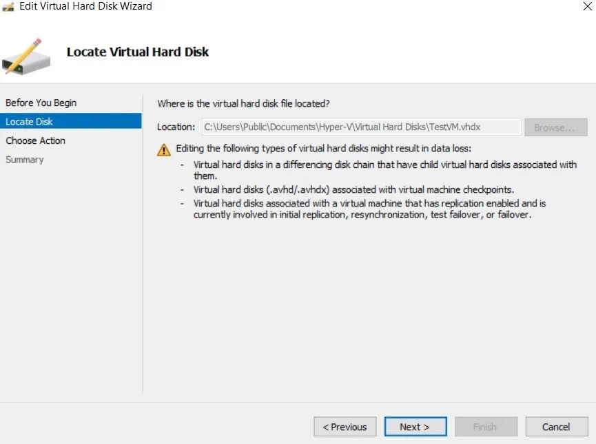 Locate Virtual Hard Disk (Increase Disk Size in Hyper-V)