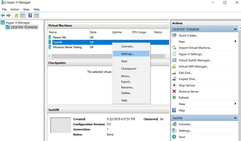 Opening Hyper-V Manager (Increase Disk Size in Hyper-V)