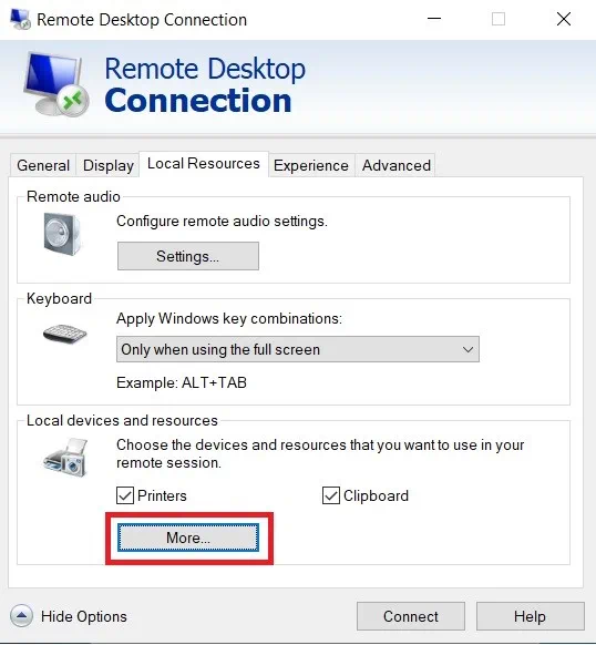 Conexión a Escritorio remoto (Hyper-V USB Passthrough)