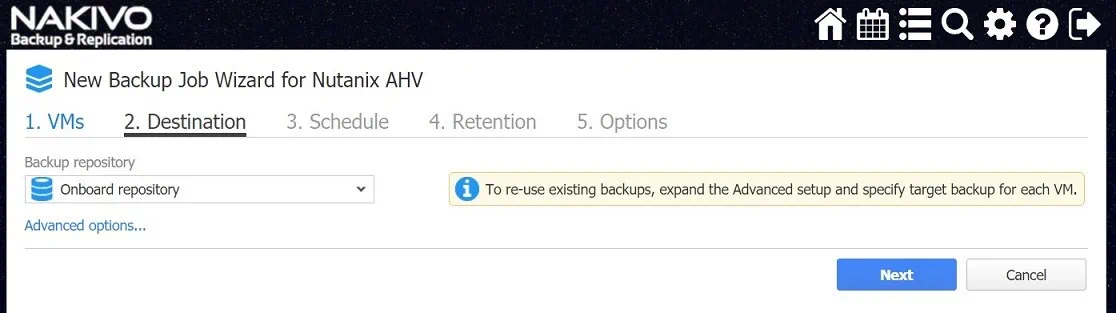 Selecting the backup repository (Nutanix AHV Backup)