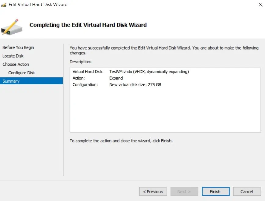 Summary (Increase Disk Size in Hyper-V)