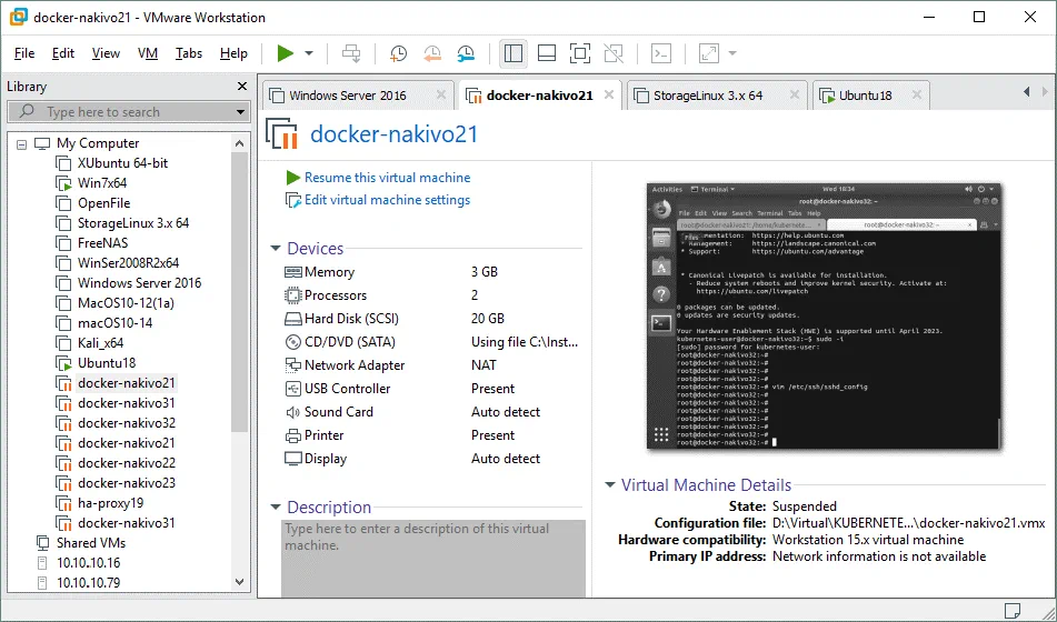 eEl graphical user interface of VMware Workstation Pro