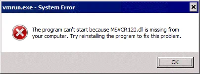 Ucantar the CLI for VMware Player - Error MSVCR120.dll is missing