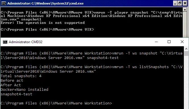 VMware Workstation Pro vs Player – snapshots are not available in VMware if using the CLI