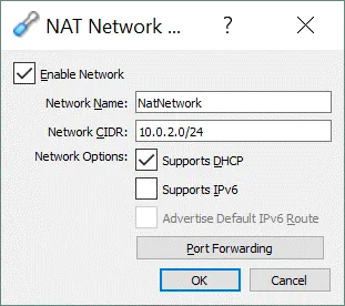 Ajustes de red de VirtualBox - configuración de la red NAT
